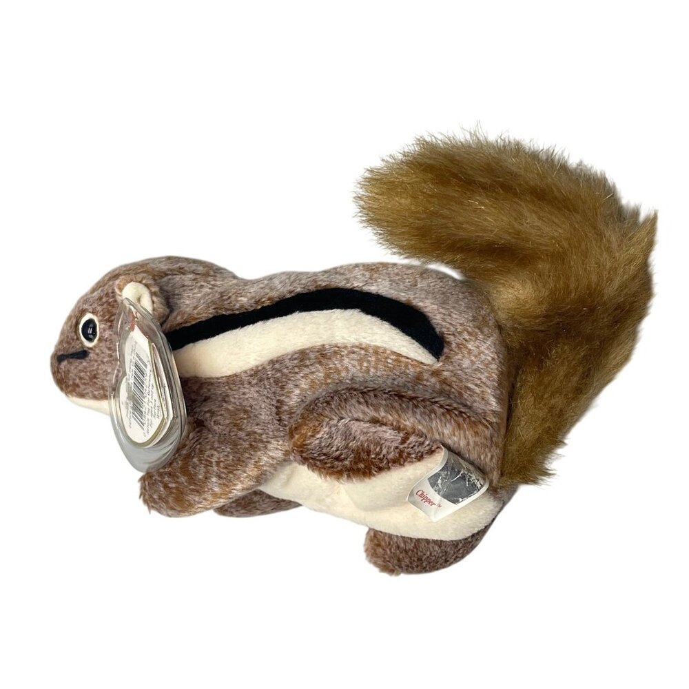 TY Original 1999 Beanie Baby brown black white squirrel Chipper fluffy gold READ